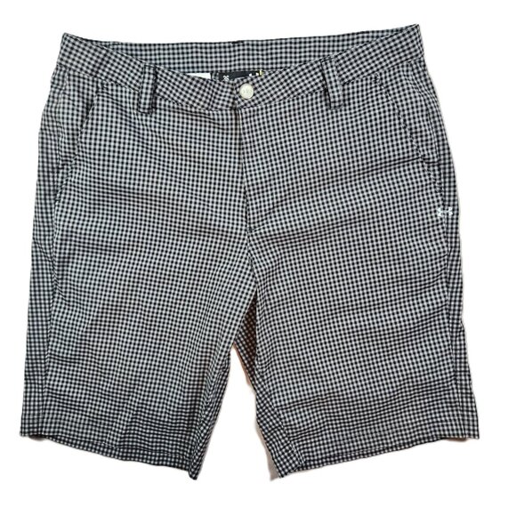 Under armour Shorts Mens 36 Black Gray Check Plaid Activewear - Picture 1 of 11